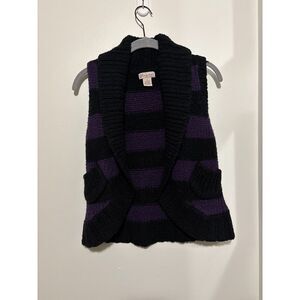 JJ Basics Wool Blend Chunky Knit Striped Cardigan Sweater S Dark Academia